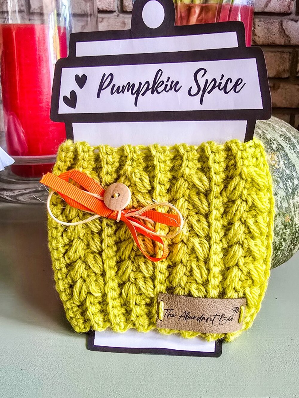 Handmade Crochet Coffee Cup Cozy | Reusable Fall Coffee Sleeve | Citrus